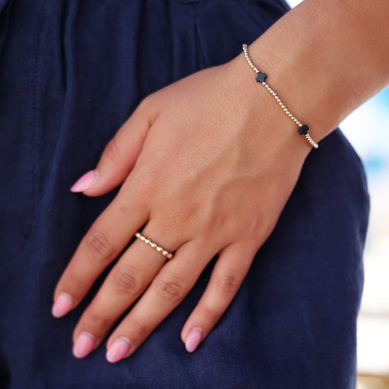 Enewton Signature Cross Small Gold Pattern 2mm Bead Bracelet Navy Seaside Florida 30A