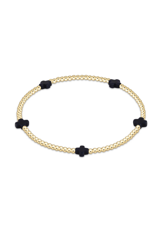 Enewton Signature Cross Small Gold Pattern 2mm Bead Bracelet - Navy