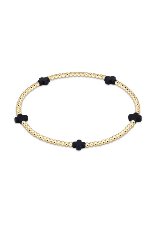 Enewton Signature Cross Small Gold Pattern 2mm Bead Bracelet - Navy
