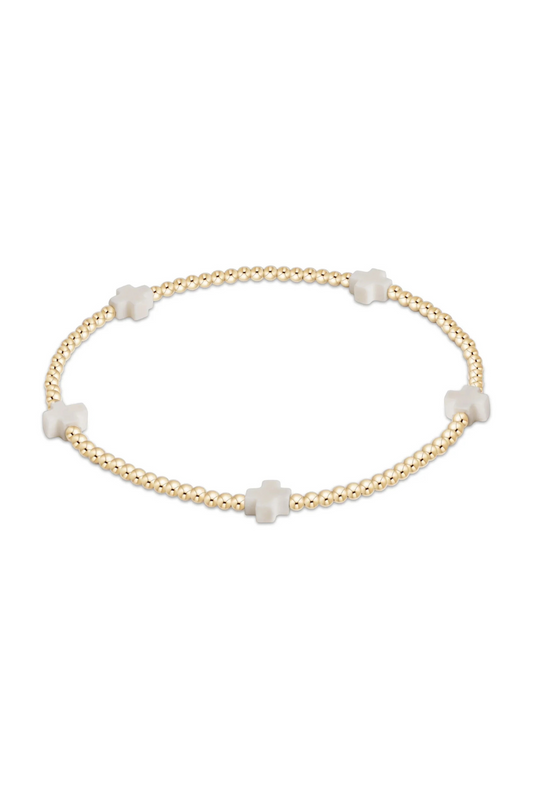 Enewton Signature Cross Small Gold Pattern 2mm Bead Bracelet - Off White