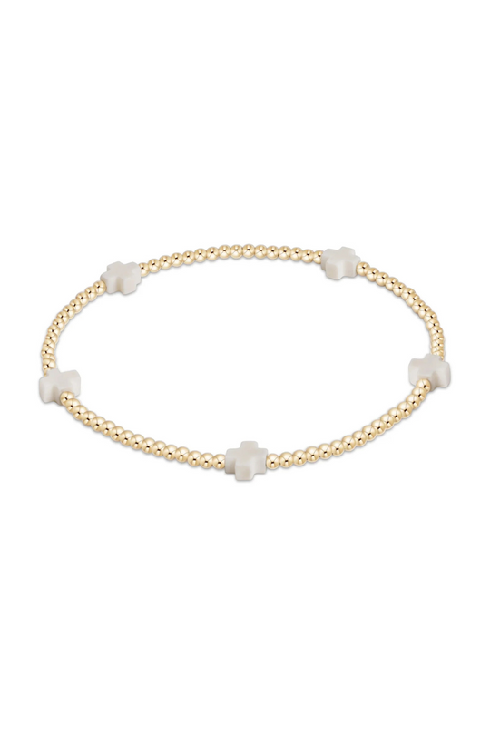 Enewton Signature Cross Small Gold Pattern 2mm Bead Bracelet - Off White