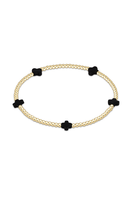 Enewton Signature Cross Small Gold Pattern 2mm Bead Bracelet - Onyx