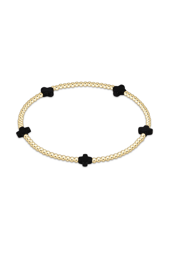 Enewton Signature Cross Small Gold Pattern 2mm Bead Bracelet - Onyx