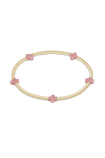 Enewton Signature Cross Small Gold Pattern 2mm Bead Bracelet - Pink