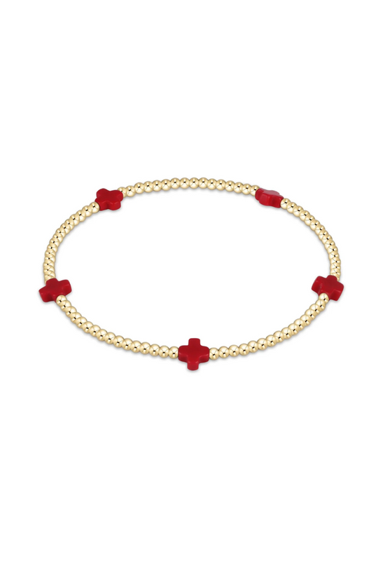 Enewton Signature Cross Small Gold Pattern 2mm Bead Bracelet - Red