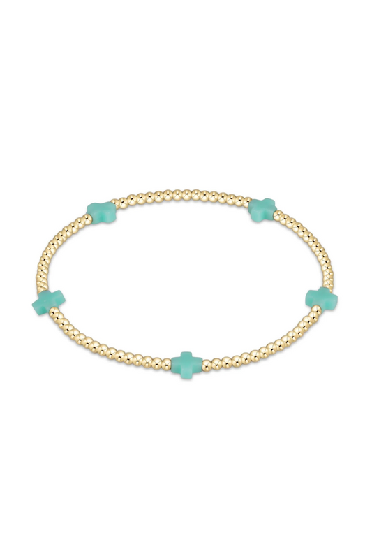 Enewton Signature Cross Small Gold Pattern 2mm Bead Bracelet - Turquoise