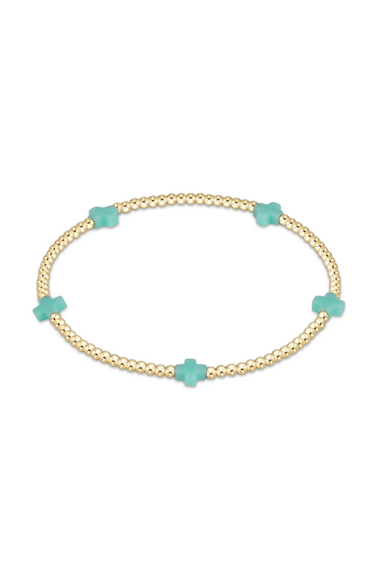 Enewton Signature Cross Small Gold Pattern 2mm Bead Bracelet - Turquoise