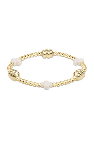 Enewton Signature Cross Admire Gold Pattern 3mm Bead Bracelet - Off-White