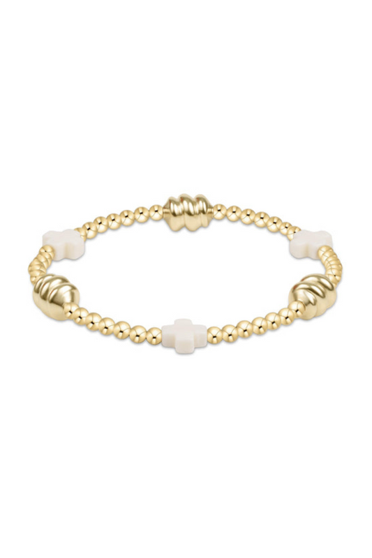 Enewton Signature Cross Admire Gold Pattern 3mm Bead Bracelet - Off-White