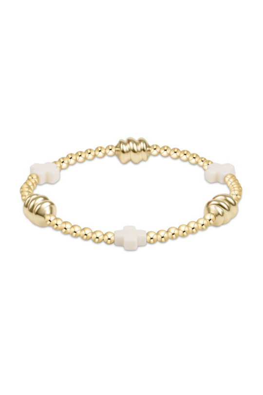 Enewton Signature Cross Admire Gold Pattern 3mm Bead Bracelet - Off-White