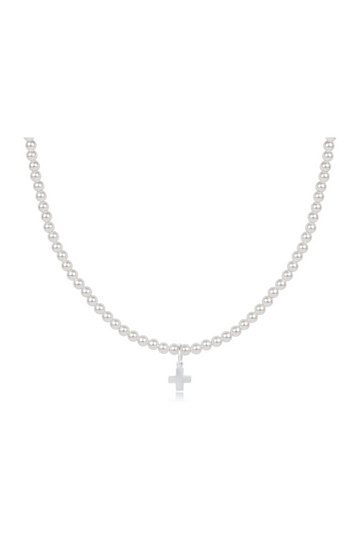 Enewton 17" Choker Classic Pearl 3mm Bead - Signature Cross Sterling Charm