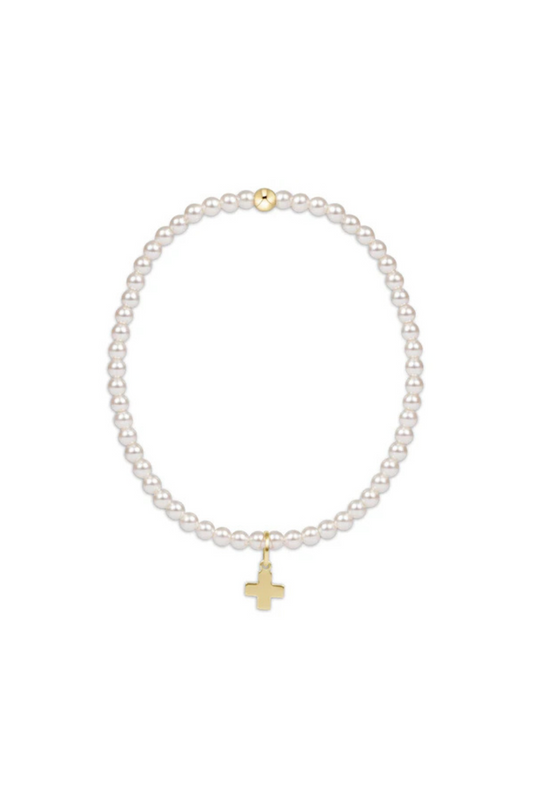 Enewton Classic Pearl 3mm Bead Bracelet - Signature Cross Gold Charm