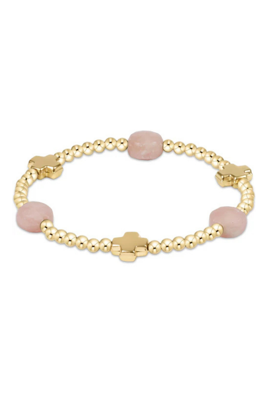 Enewton Signature Cross Admire Gold Pattern 3mm Bead Bracelet - Pink Opal