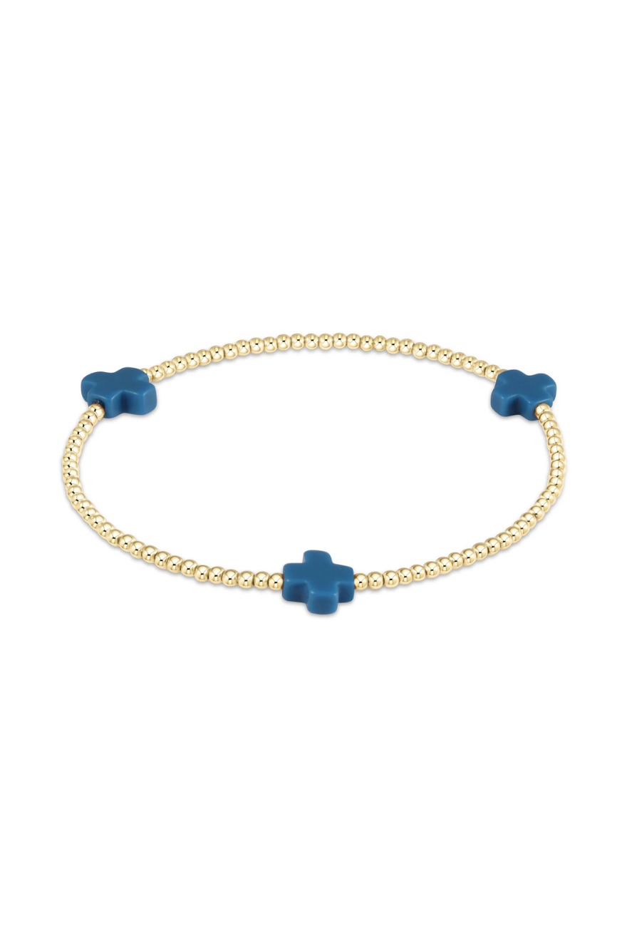 Enewton Signature Cross Gold Pattern 2mm Bead Bracelet - Cobalt