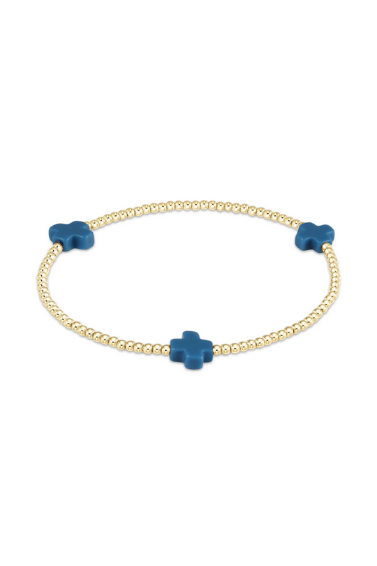 Enewton Signature Cross Gold Pattern 2mm Bead Bracelet - Cobalt