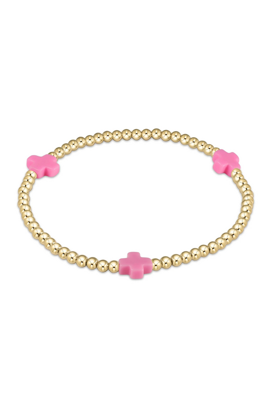 Enewton Signature Cross Gold Pattern 3mm Bead Bracelet - Bright Pink