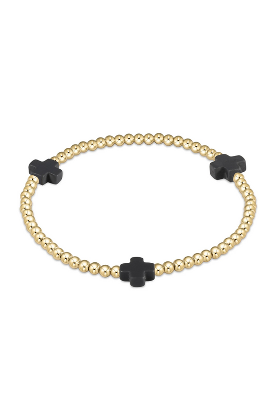 Enewton Signature Cross Gold Pattern 3mm Bead Bracelet - Charcoal