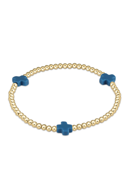 Enewton Signature Cross Gold Pattern 3mm Bead Bracelet - Cobalt