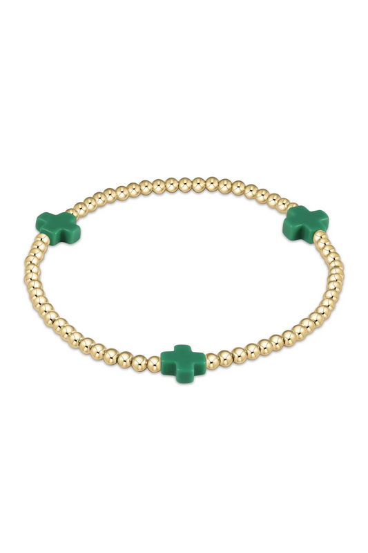 Enewton Signature Cross Gold Pattern 3mm Bead Bracelet - Emerald
