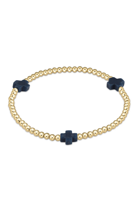 Enewton Signature Cross Gold Pattern 3mm Bead Bracelet - Navy
