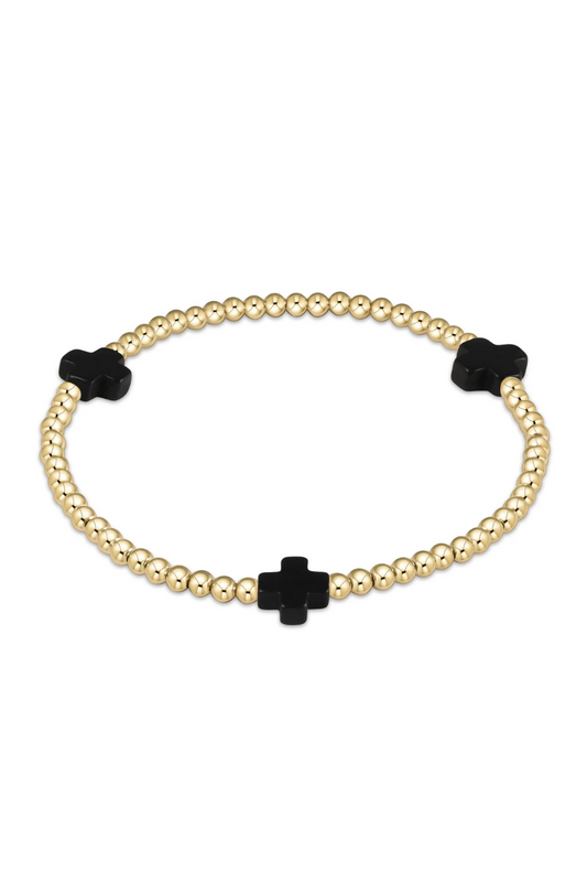 Enewton Signature Cross Gold Pattern 3mm Bead Bracelet - Onyx
