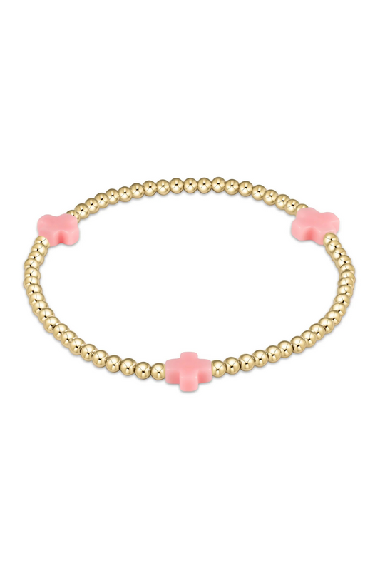 Enewton Signature Cross Gold Pattern 3mm Bead Bracelet - Pink
