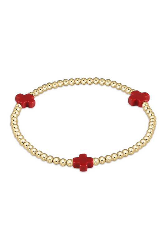 Enewton Signature Cross Gold Pattern 3mm Bead Bracelet - Red