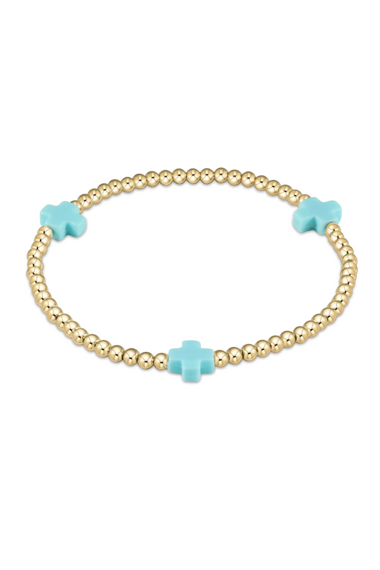 Enewton Signature Cross Gold Pattern 3mm Bead Bracelet - Turquoise