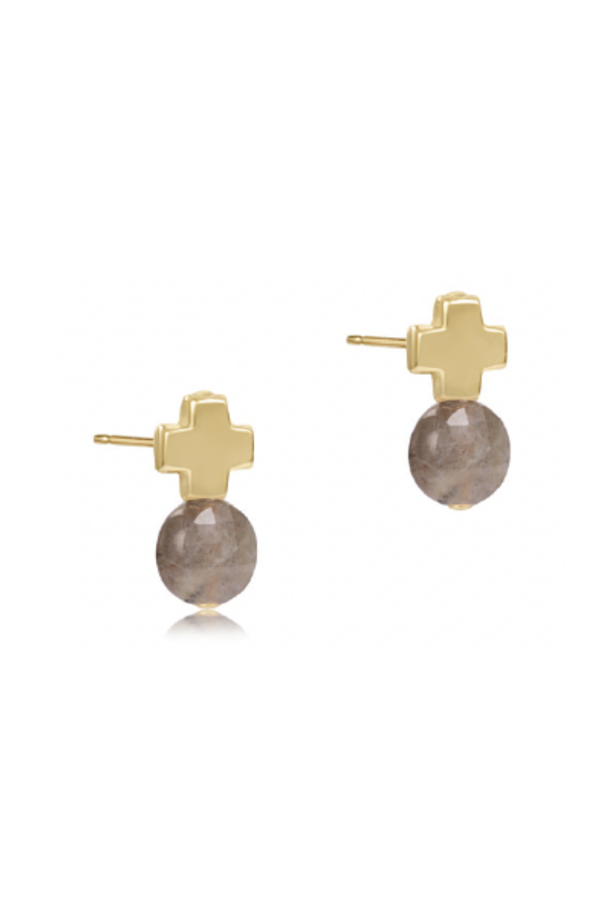Enewton Signature Cross Gold Stud – Labradorite
