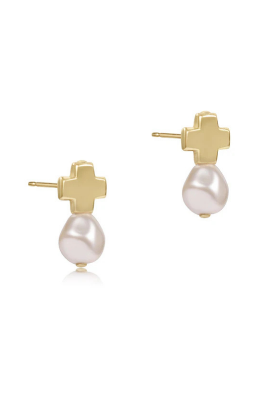 Enewton Signature Cross Gold Stud – Pearl