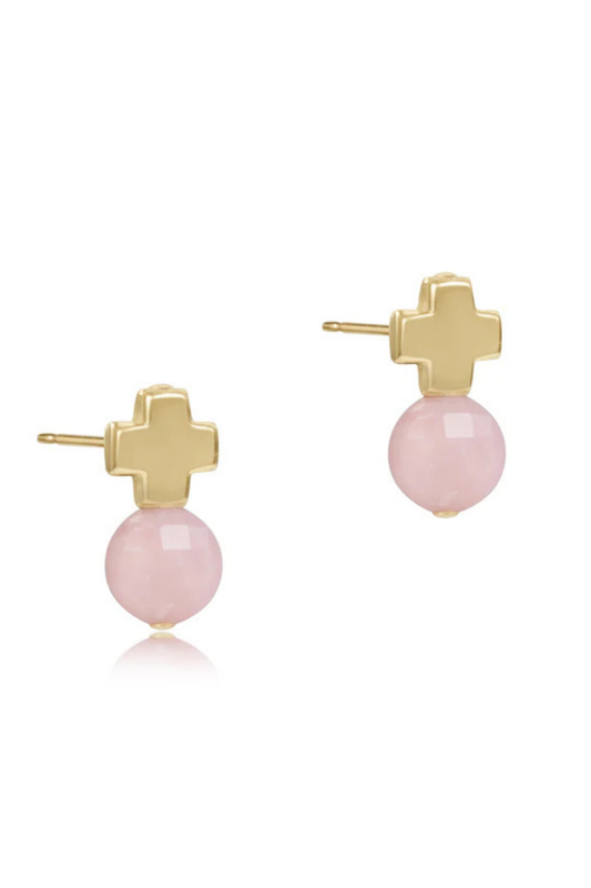 Enewton Signature Cross Gold Stud – Pink Opal