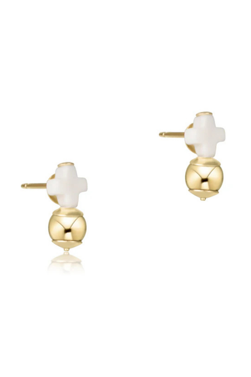 Enewton Signature Cross Off-White Stud - Gold