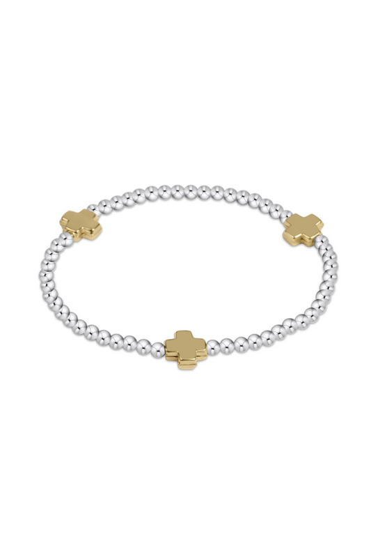 Enewton Signature Cross Mixed Metal Pattern 3mm Bead Bracelet- Gold