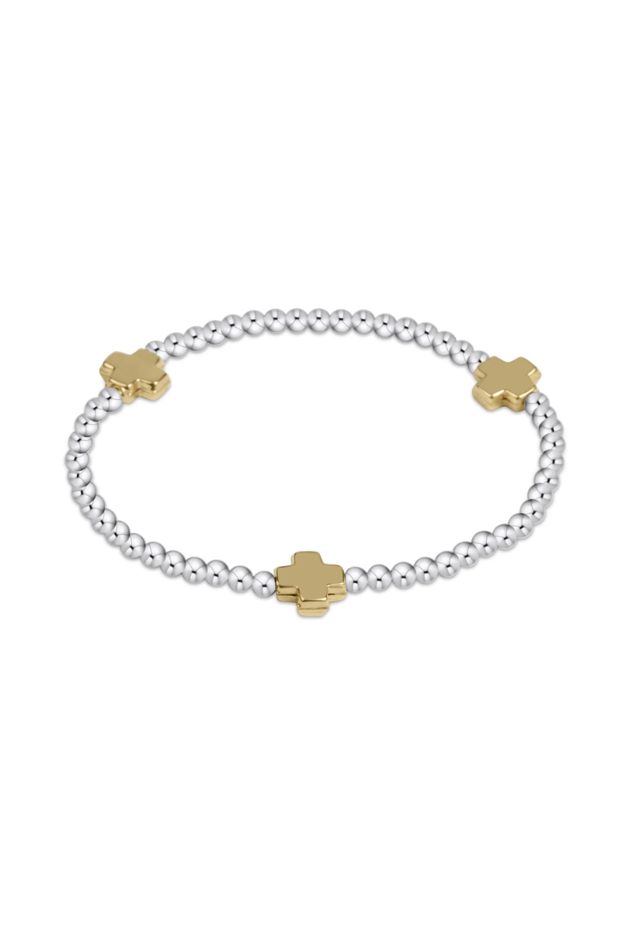 Enewton Signature Cross Mixed Metal Pattern 3mm Bead Bracelet- Gold