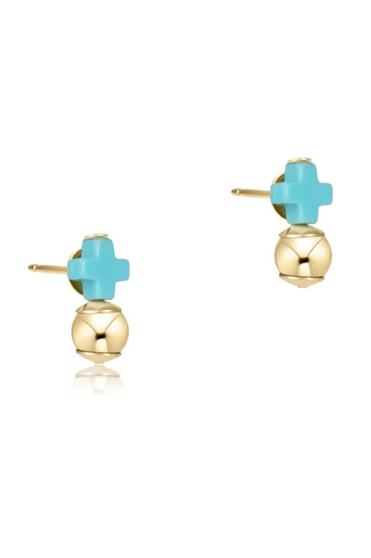 Enewton Signature Cross Gold Stud – Turquoise