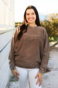 Espresso Brown Seaside Corded Embroidered Sweatshirt