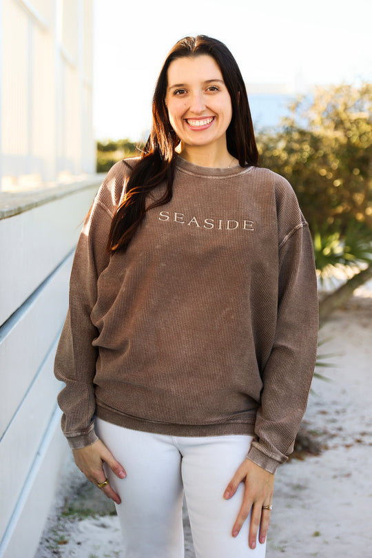 Espresso Brown Seaside Corded Embroidered Sweatshirt