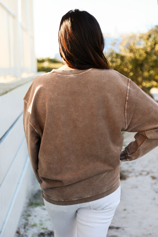 Espresso Brown Seaside Corded Embroidered Sweatshirt