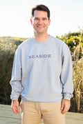 The Seaside Style Faded Denim Chambray blue jean Seaside Corded Embroidered Sweatshirt