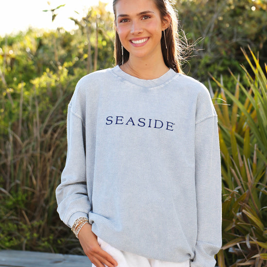 Faded Denim Seaside Corded Embroidered Sweatshirt 30A The Seaside Style Florida