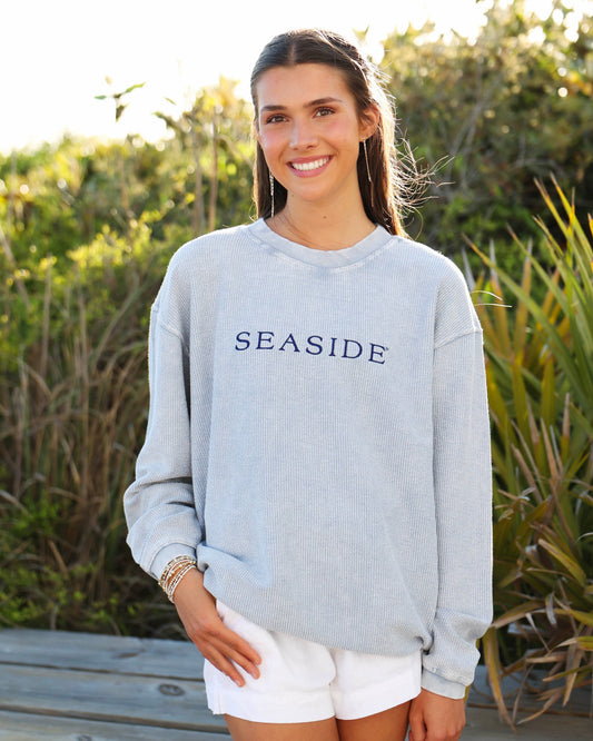 Faded Denim Seaside Corded Embroidered Sweatshirt 30A The Seaside Style Florida