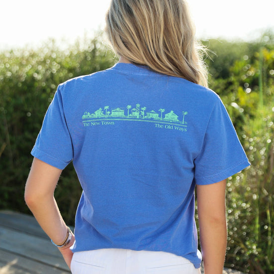 Florida Blue Periwinkle Purple Shortsleeve Unisex Seaside Tee back new town old ways 
