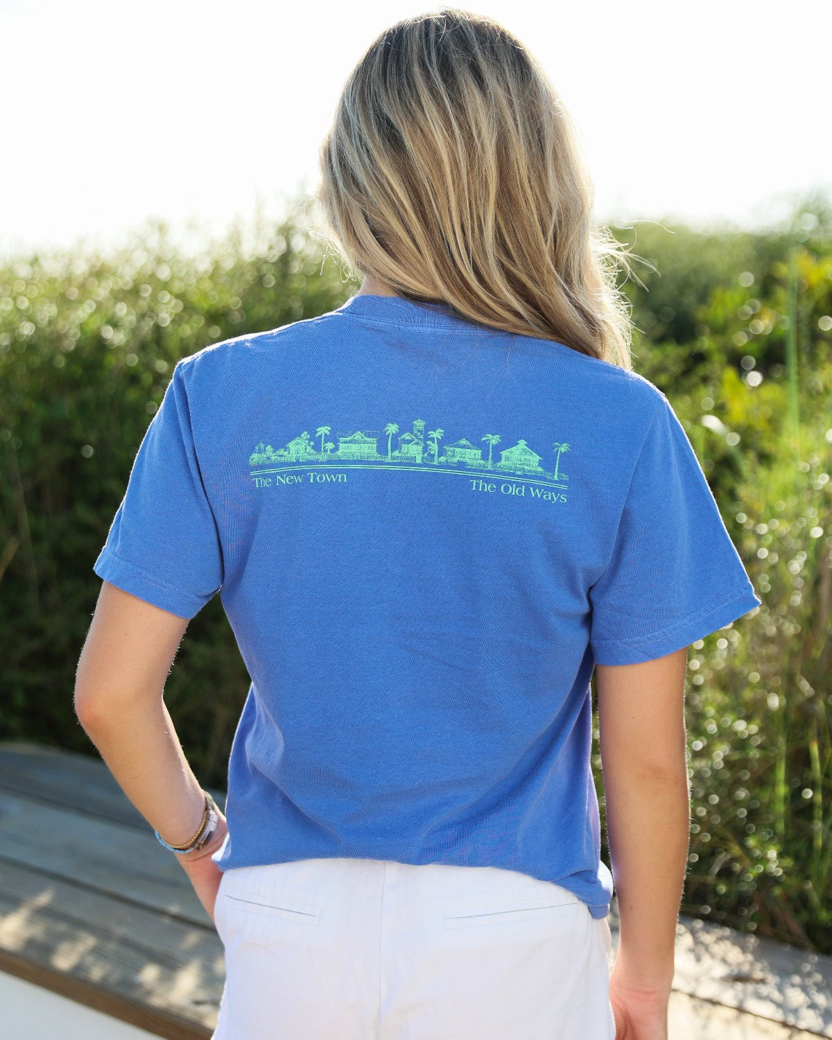 Florida Blue Periwinkle Purple Shortsleeve Unisex Seaside Tee back new town old ways 