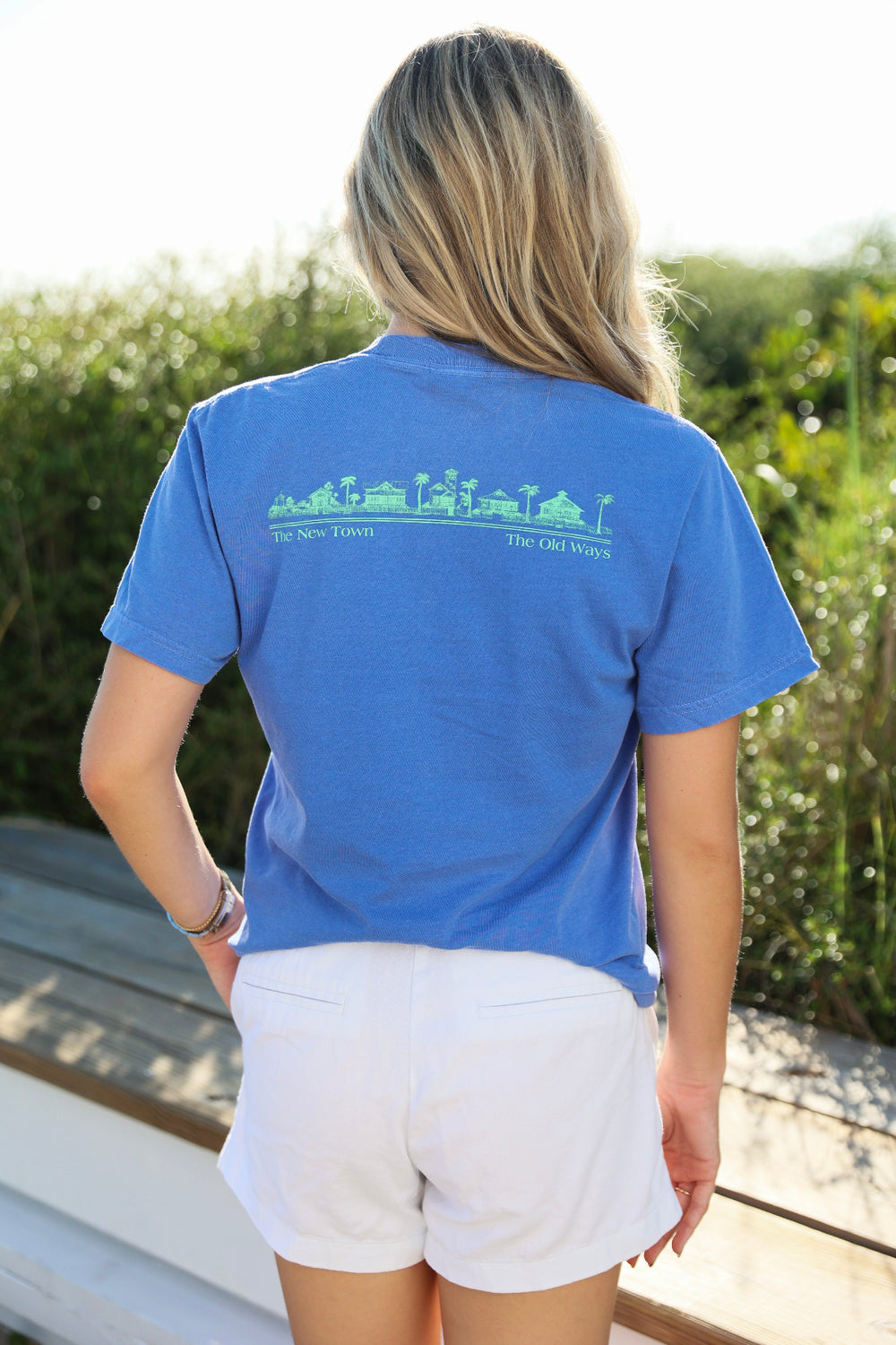 Florida Blue Periwinkle Purple Shortsleeve Unisex Seaside Tee back new town old ways 