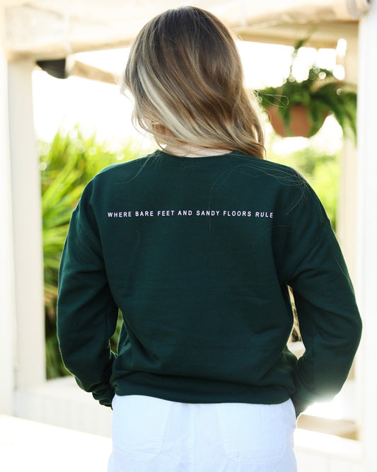 Green Lightweight Unisex Seaside Sweatshirt Back Where Bare Feet and Sandy Floors Rule