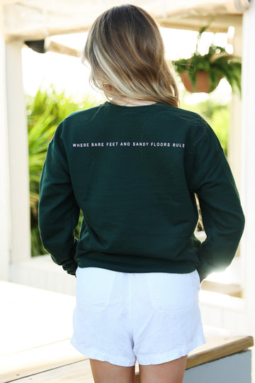 Green Lightweight Unisex Seaside Sweatshirt Back Where Bare Feet and Sandy Floors Rule