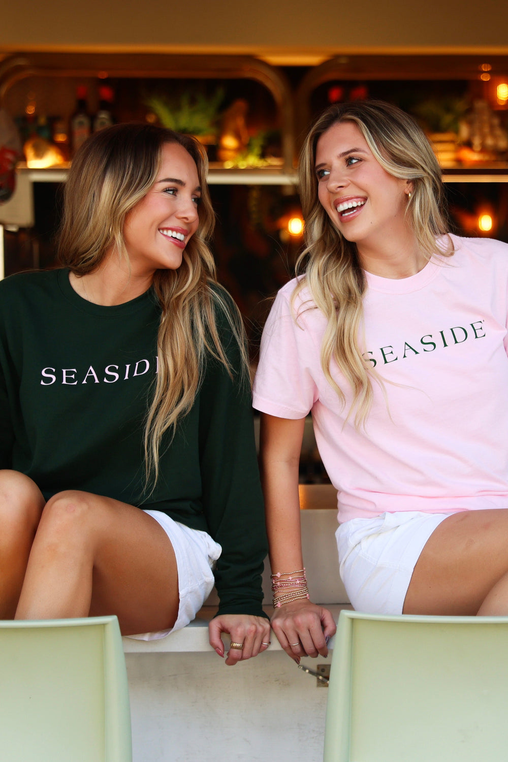 Green Lightweight Unisex Seaside Sweatshirt and Pink Tee