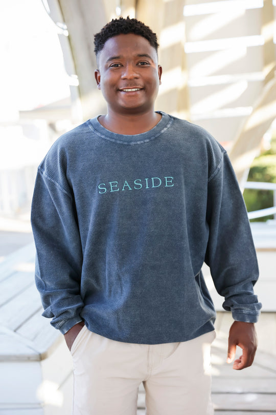 Washed Navy Seaside Corded Embroidered Sweatshirt