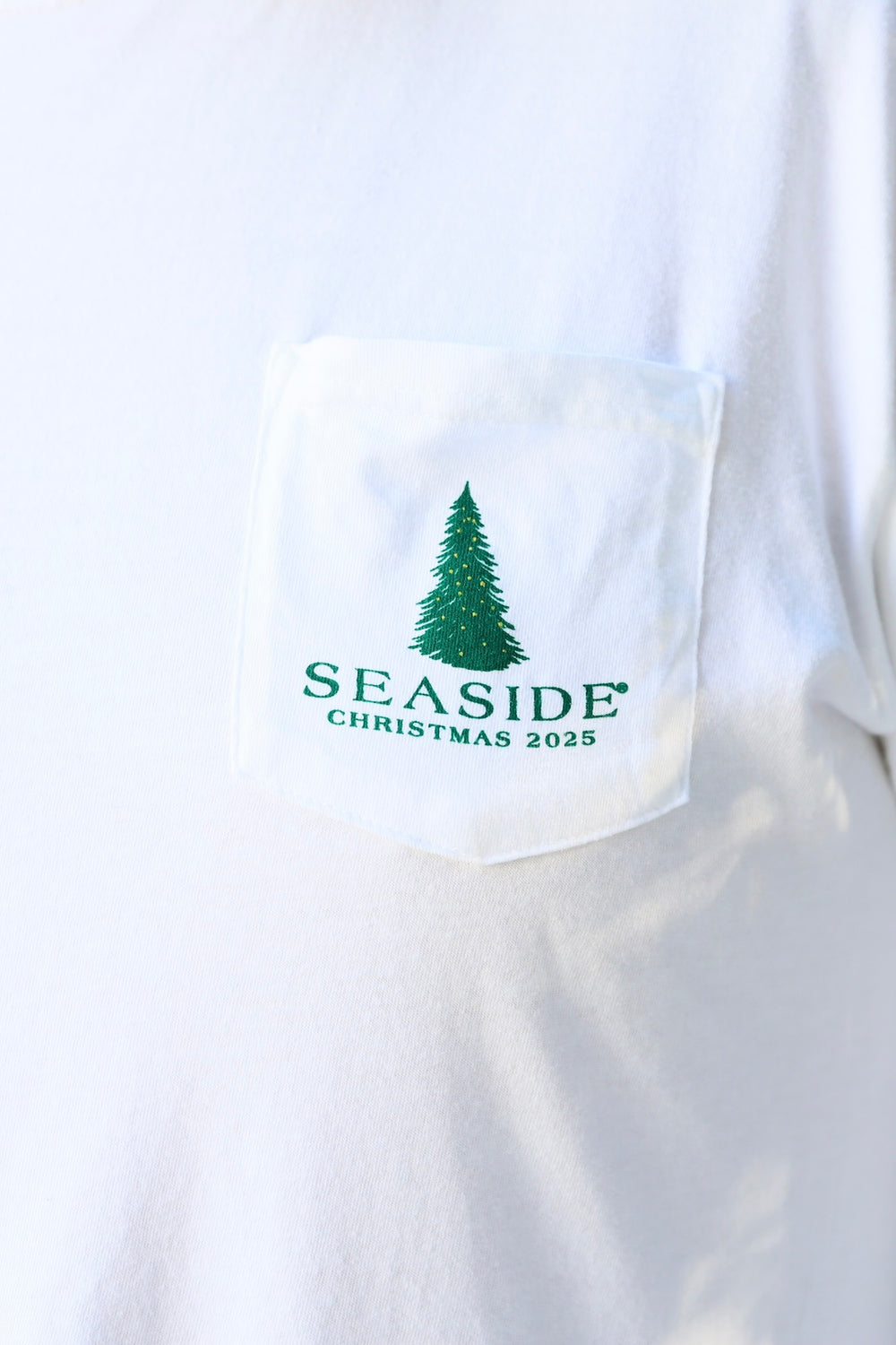 2025 White Seaside Christmas Pocket Tee