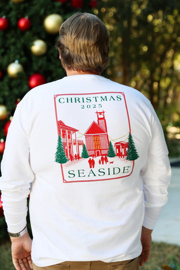 2025 White Seaside Christmas Pocket Tee